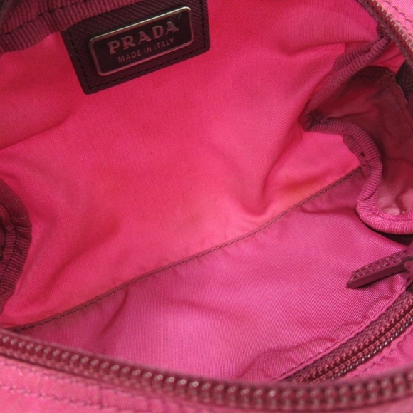 PRADA Prada nylon pouch bag with triangle logo and triangular plate, pink, fo...